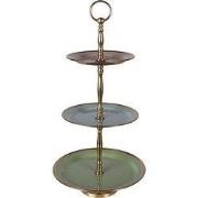 Clayre & Eef Etagère 3 laags Ø 27x51 cm Groen Stainless Steel