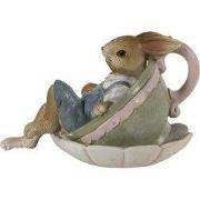 Clayre & Eef Beeld Konijn 11x8x7 cm Bruin Groen Polyresin