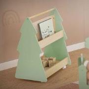 Kinderboekenkast dennenhout design groen/natuur met legplanken en wiel...