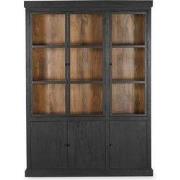 Vitrinekast Zwart - Mangohout - 160x40x220cm - Kast Rense