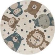 Rond Kindervloerkleed - Dieren Adventures Crème/ Bruin/Blauw - Ø 140 C...