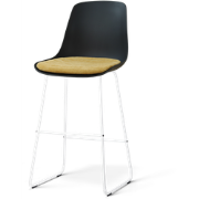 Nino-Liv barkruk zwart met warm oker zitkussen - wit onderstel - 75 cm