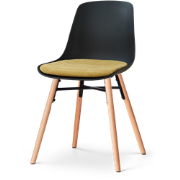 Nena-Liv eetkamerstoel zwart met warm oker zitkussen - houten onderste...