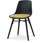 Nena-Liv eetkamerstoel zwart met warm oker zitkussen - zwart houten on...