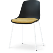 Nora-Liv eetkamerstoel zwart met warm oker zitkussen - wit onderstel