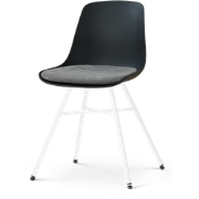 Noa-Liv eetkamerstoel zwart met zeegrijs zitkussen - wit onderstel