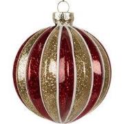 Clayre & Eef Kerstbal Ø 8x8 cm Rood Goudkleurig Glas