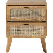 Nachtkastje met 2 lades, rotan fronten en decoratieve houten poten L45...