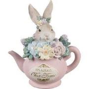 Clayre & Eef Decoratie Beeld Konijn 12x8x14 cm Beige Roze Kunststof