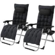 Set van 2 ligstoelen Ligstoel tot 120 kg opvouwbaar zwart met steunkus...