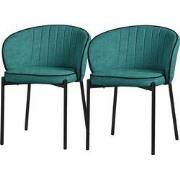 Set van 2 eetkamerstoelen met rugleuning & armleuning benzine met meta...