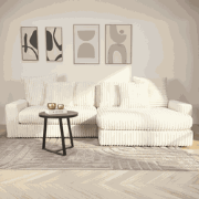 3-zits hoekbank XXL Beige Ribstof plofbank Nia