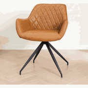 Industriële Eetkamerstoel Cognac Gian - Kunstleer - Ruitpatroon - Met ...