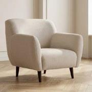 Japandi fauteuil beige textuur stof met walnoot poten Enna