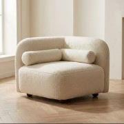 Japandi fauteuil beige bouclé met walnoot poot Victoria