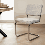 Moderne Eetkamerstoel Zandkleur Bouclé Stof Sway - Chrome Frame - Zond...