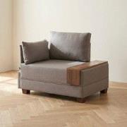Moderne Fauteuil Beige Stof Fly - Links - Met Houten Tafeltje