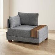 Moderne Fauteuil Grijs Stof Fly - Links - Met Houten Tafeltje