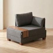 Moderne Fauteuil Antraciet Stof Fly - Rechts - Met Houten Tafeltje
