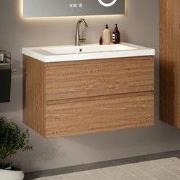 Badkamermeubel Sova - 80cm - Warm Eiken - Wastafel Wit