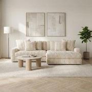 3-zits hoekbank XXL Beige Ribstof plofbank Nia