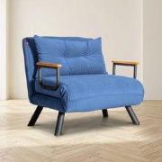 Landelijke slaapfauteuil Blauw stof linnen look Sando