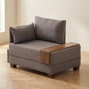 Moderne Fauteuil Bruin Stof Fly - Links - Met Houten Tafeltje