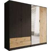 Meubella - Kledingkast Augustus - Zwart - 221 cm - Met spiegel