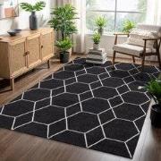 Trellis Uni Effen Laagpolig Vloerkleed Modern Zwart- 140x200 CM