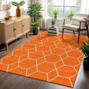 Trellis Uni Effen Laagpolig Vloerkleed Modern Oranje- 80x150 CM