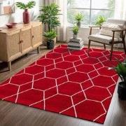 Trellis Uni Effen Laagpolig Vloerkleed Modern Rood- 200x290 CM
