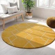 Trellis Uni Rond Effen Laagpolig Vloerkleed Modern Geel- 200 CM ROND