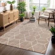 Trellis Uni Effen Laagpolig Vloerkleed Modern Beige- 160x230 CM