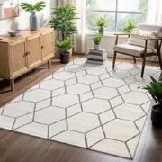 Trellis Uni Effen Laagpolig Vloerkleed Modern Creme- 140x200 CM