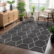 Trellis Uni Effen Laagpolig Vloerkleed Modern Donker Grijs- 200x290 CM