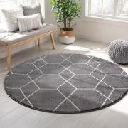 Trellis Uni Rond Effen Laagpolig Vloerkleed Modern Grijs- 200 CM ROND