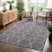 Trellis Uni Effen Laagpolig Vloerkleed Modern Grijs- 160x230 CM
