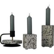 Terrazzo Kaarsenhouder-5x10cm-incl. 5 witte kaarsjes-Zwart/ Wit-Housev...