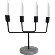 4 Armige Kandelaar-26x21cm-Incl. 5 witte kaarsenMarmer-Housevitamin