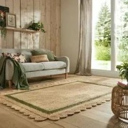 Grace vloerkleed - Jute - Laagpolig Modern - Naturel / Groen - 120 X 1...