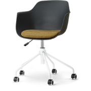 Nout-Liz eetkamerstoel zwart met mosgroen zitkussen - wit onderstel