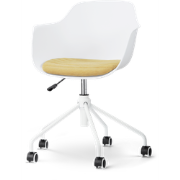 Nout-Liz eetkamerstoel wit met warm oker zitkussen - wit onderstel