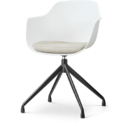 Nola-Liz draaibare eetkamerstoel wit met naturelbeige zitkussen - zwar...