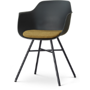 Noa-Liz eetkamerstoel zwart met mosgroen zitkussen - zwart onderstel
