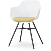 Noa-Liz eetkamerstoel wit met warm oker zitkussen - zwart onderstel