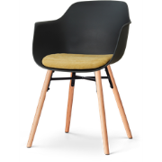 Nena-Liz eetkamerstoel zwart met warm oker zitkussen - houten onderste...