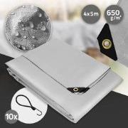 Doekzeil met ogen 4x5 m 650g/m² in grijs PVC incl. 10 elastische bande...