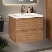 Badkamermeubel Karo - 60cm - Warm Eiken - Wastafel Wit