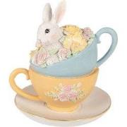 Clayre & Eef Decoratie Beeld Konijn 13x14x15 cm Wit Kunststof