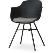 Noa-Liz eetkamerstoel zwart met zeegrijs zitkussen - zwart onderstel